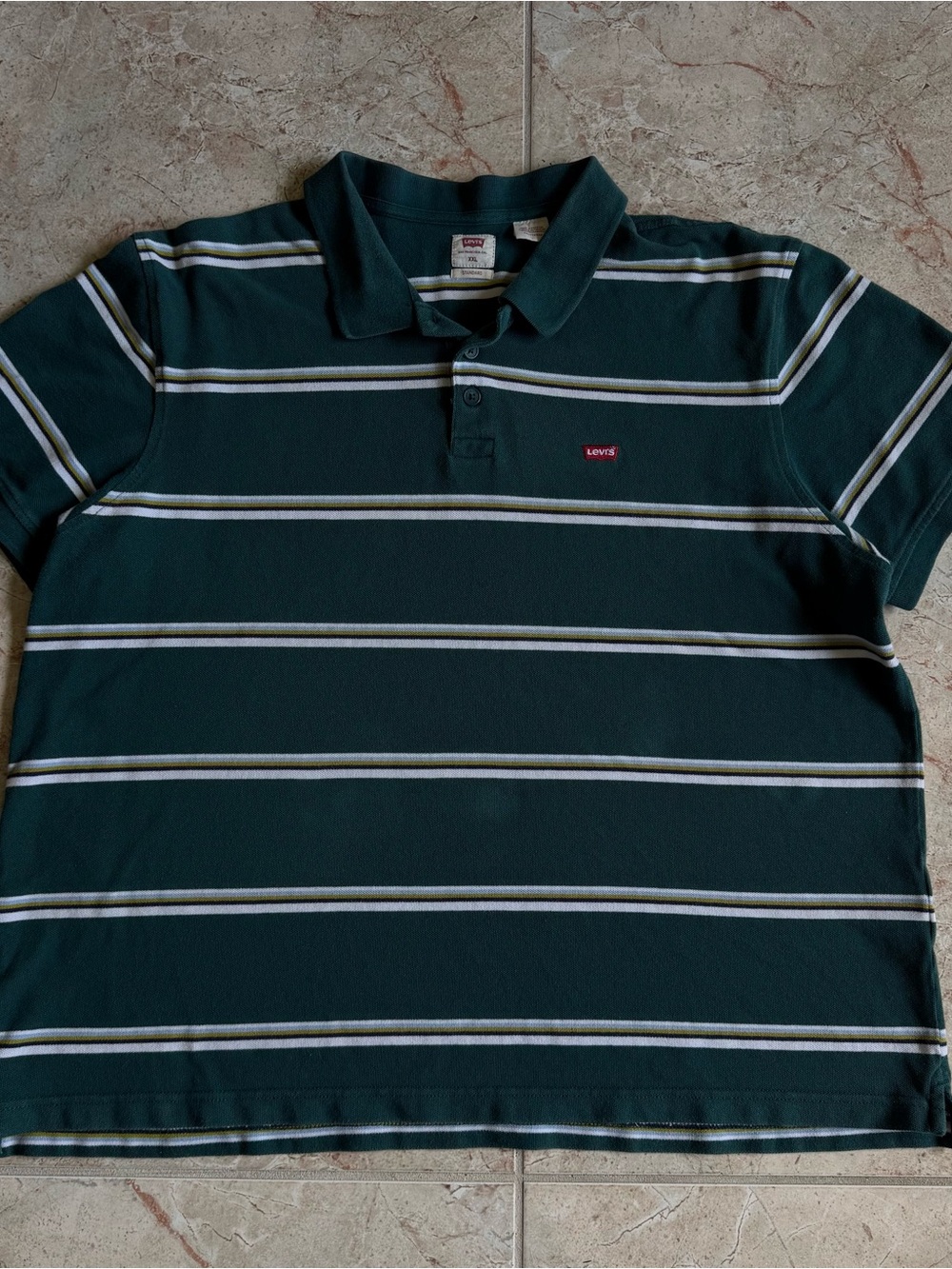 Levi's Men's Forest Green Polo with White & Light Gray Stripes